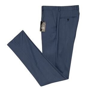 Armani Exchange Dress Pant Men's 30W Flat Front Raw Hem Stretch Wool Blue NEW